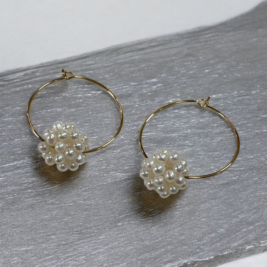 Hoop with Pearl Ball Cluster Earring
