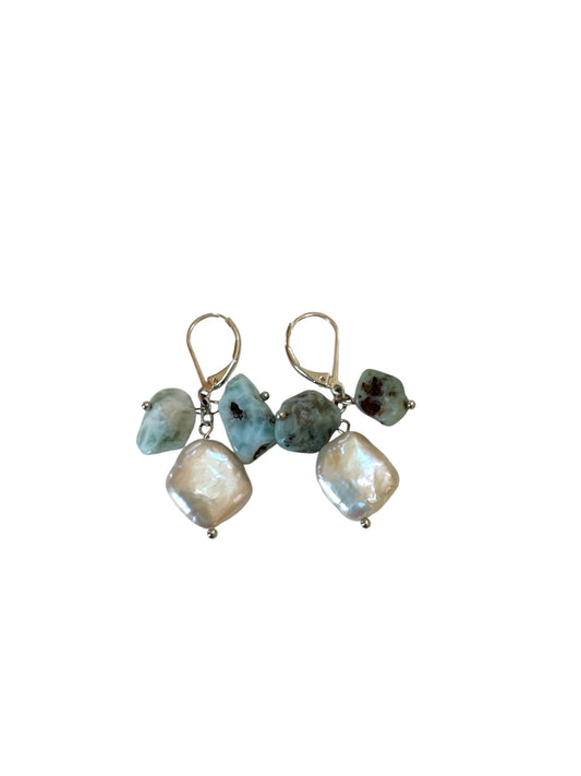 Larimar and Pearl Drop Earring