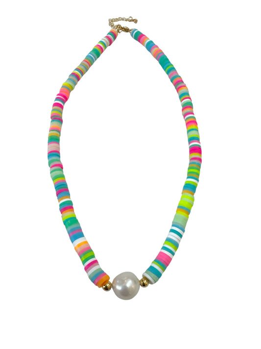 Colorful Puka Bead and Freshwater Pearl Beach Necklace