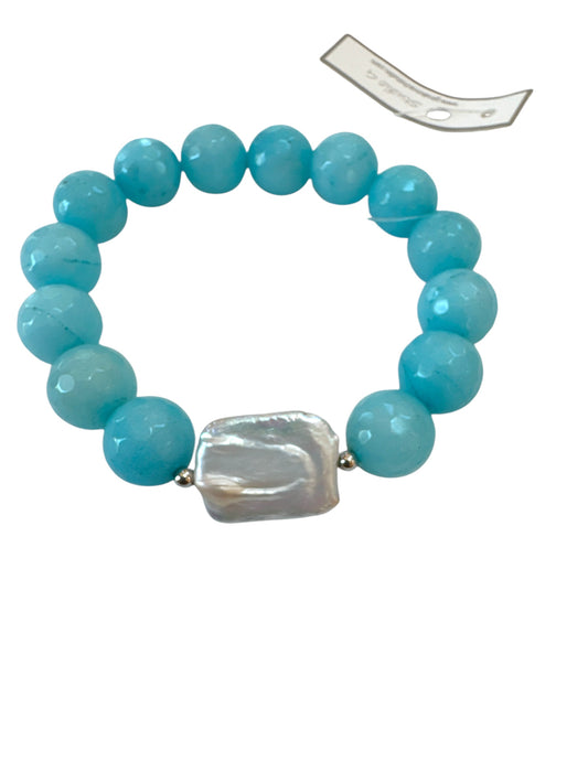 Aqua Agate and Biwa Pearl Bracelet