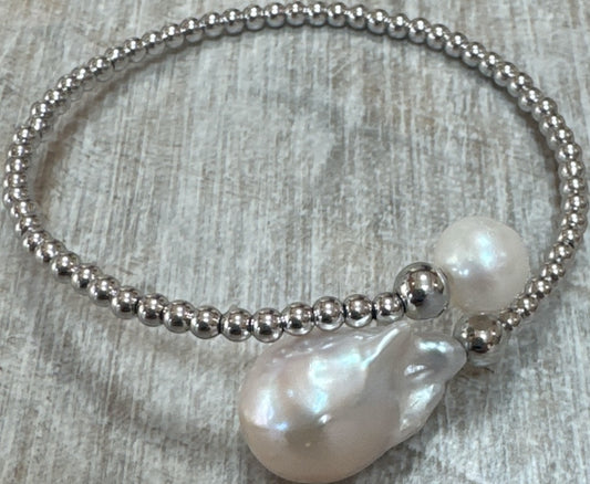 Silver Bead with Baroque Pearl Bracelet