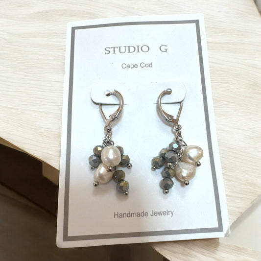 Two pearl and Crystal Cluster Earring