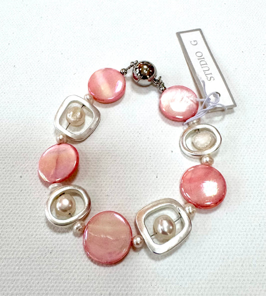 Geometric Pearl and Shell Bracelet