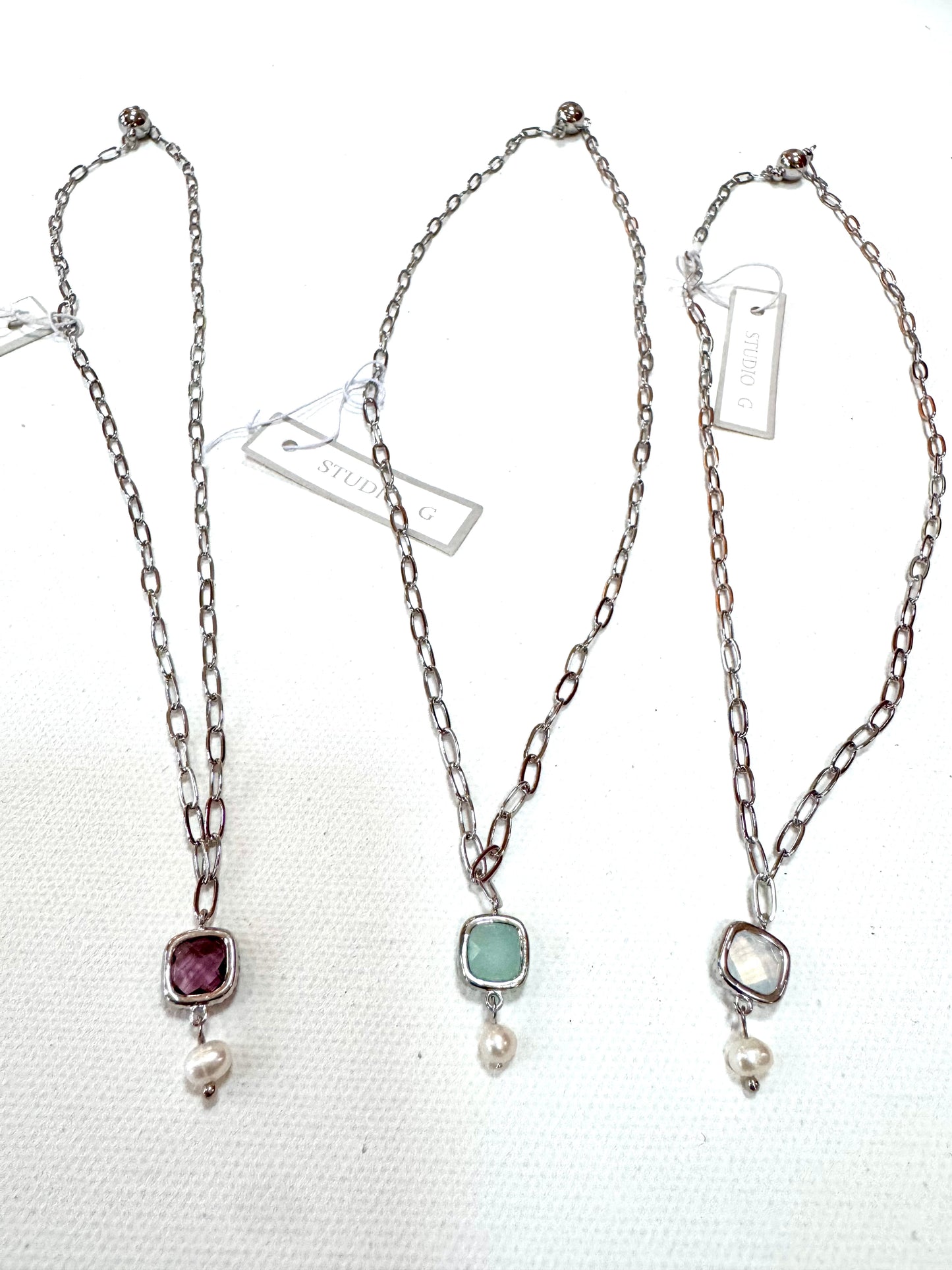 Delicate Pendant Necklace with Crystal and Pearl Drop