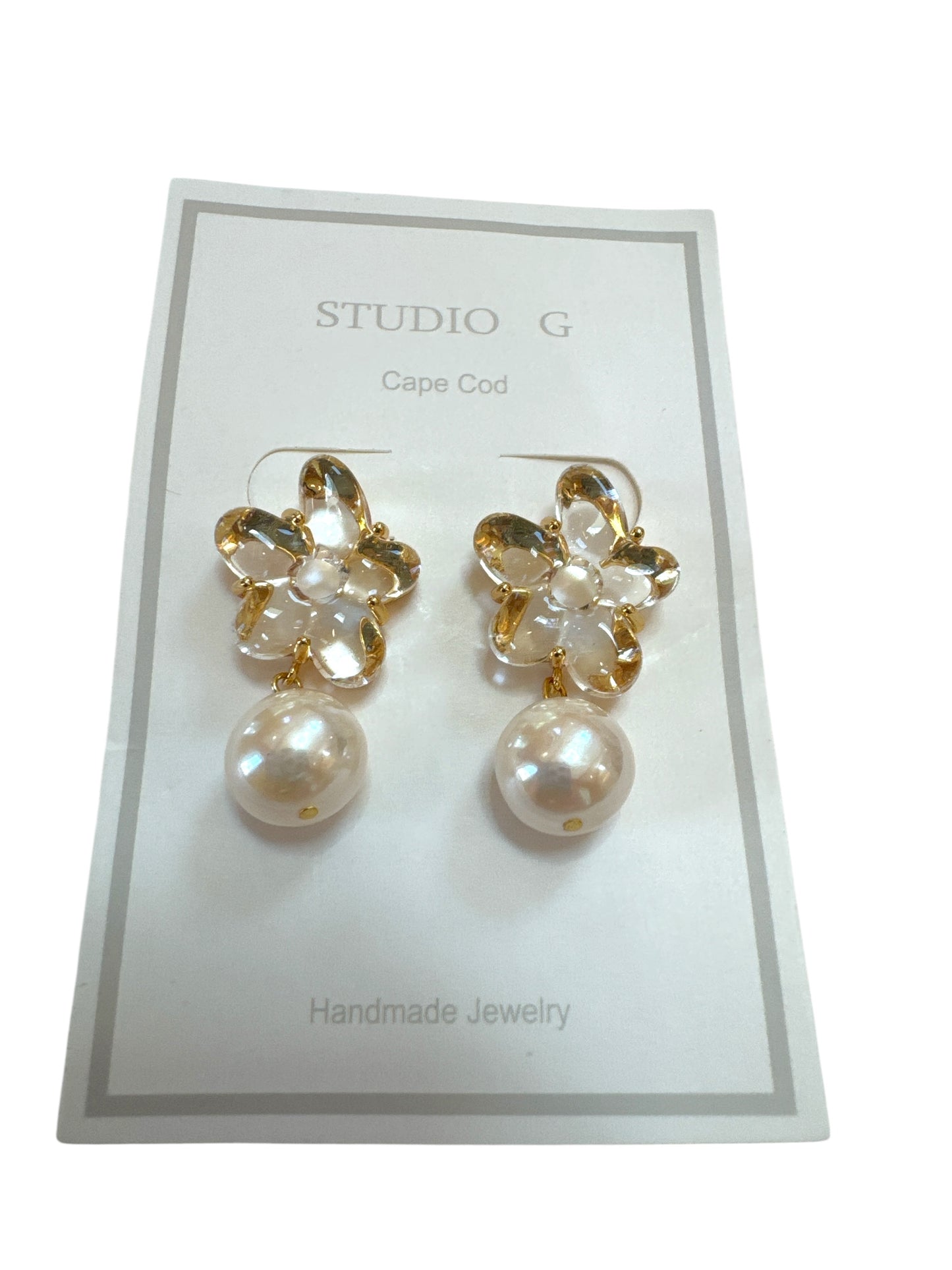Crystal Flower and Pearl Drop Earring