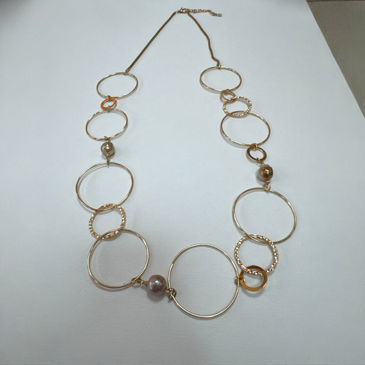 Long Loop Necklace with Gold Baroque