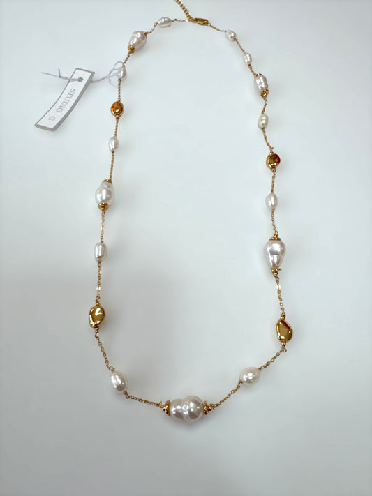 Organic Pearl and Gold Nugget Necklace